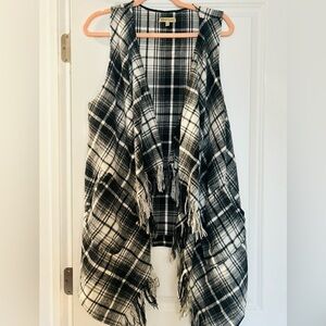 Democracy Black and White Plaid Vest with Fringe